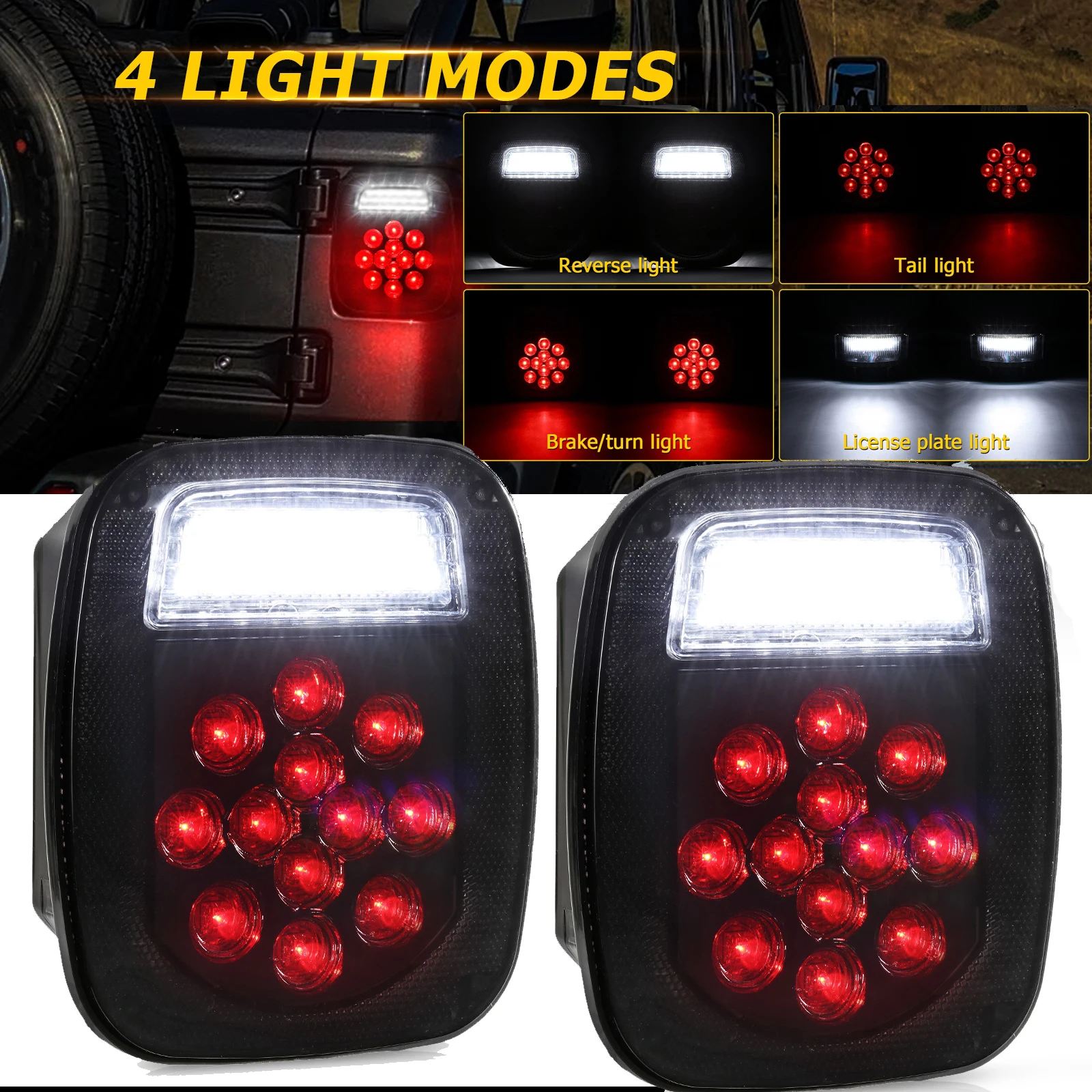 

2Pcs Universal 39LED Car Tail Light Reverse Turn Brake Light with License Plate Light for Wrangler YJ TJ CJ Truck Trailer