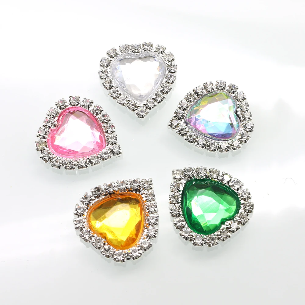 wholesale Heart-shaped 21*20MM acrylic rhinestone button flatback can mix colors 50PCS/lot