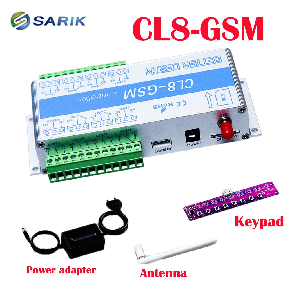 GSM 8 Way Relay Controller Smart Home Power Switch SMS Call Temperature Sensor Remote Control Gate Opener Lock Server