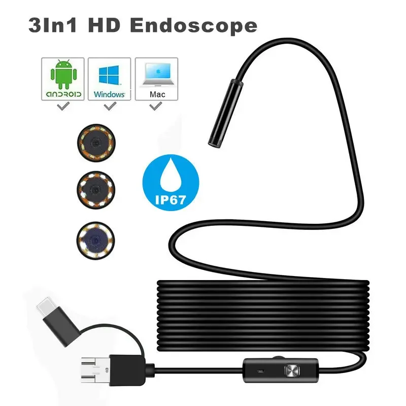 3.5m 5m 10m ลวด Mini กล้อง Endoscope 5.5 มม.เลนส์สําหรับ Android Type-C/USB Borescopes กันน้ํา Led กล้องตรวจสอบ