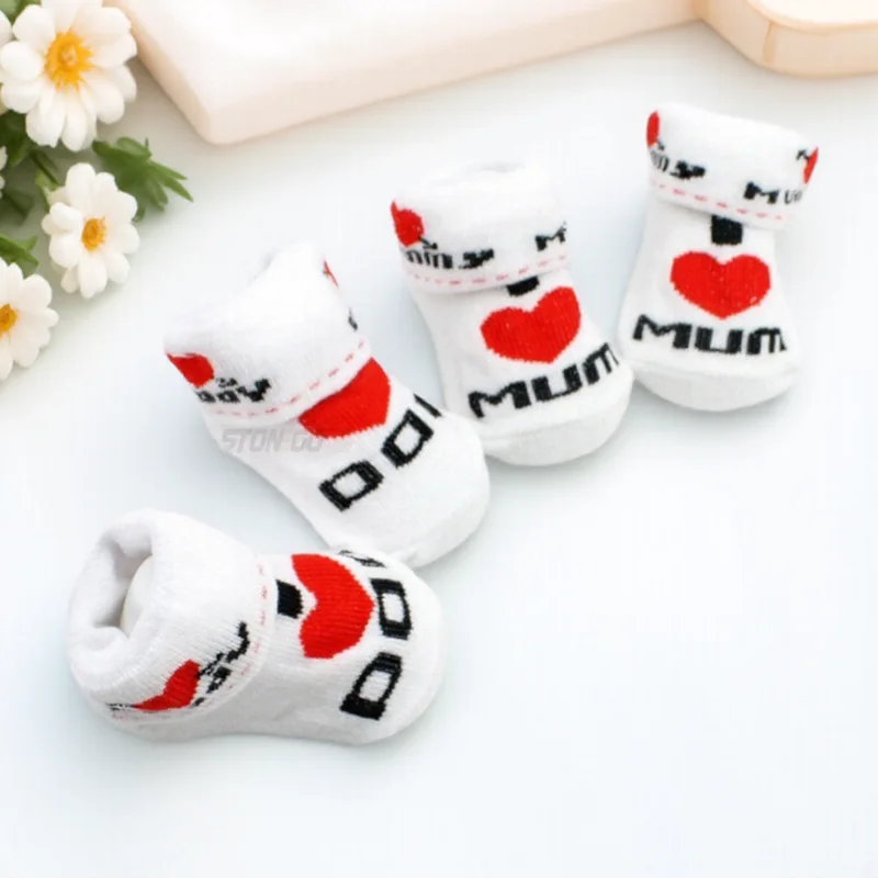 

Cute Newborn Baby Socks White Cotton Socks I Love Mom Dad 0-6 Months Baby Boys Girls Socks
