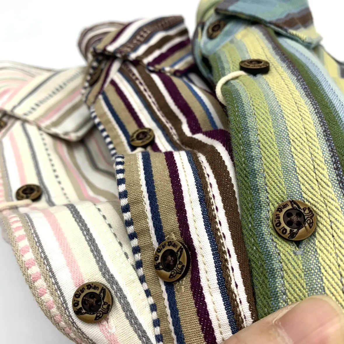 100% cotton Ami khaki Japanese retro shirt men's colorful striped loose long-sleeved shirt