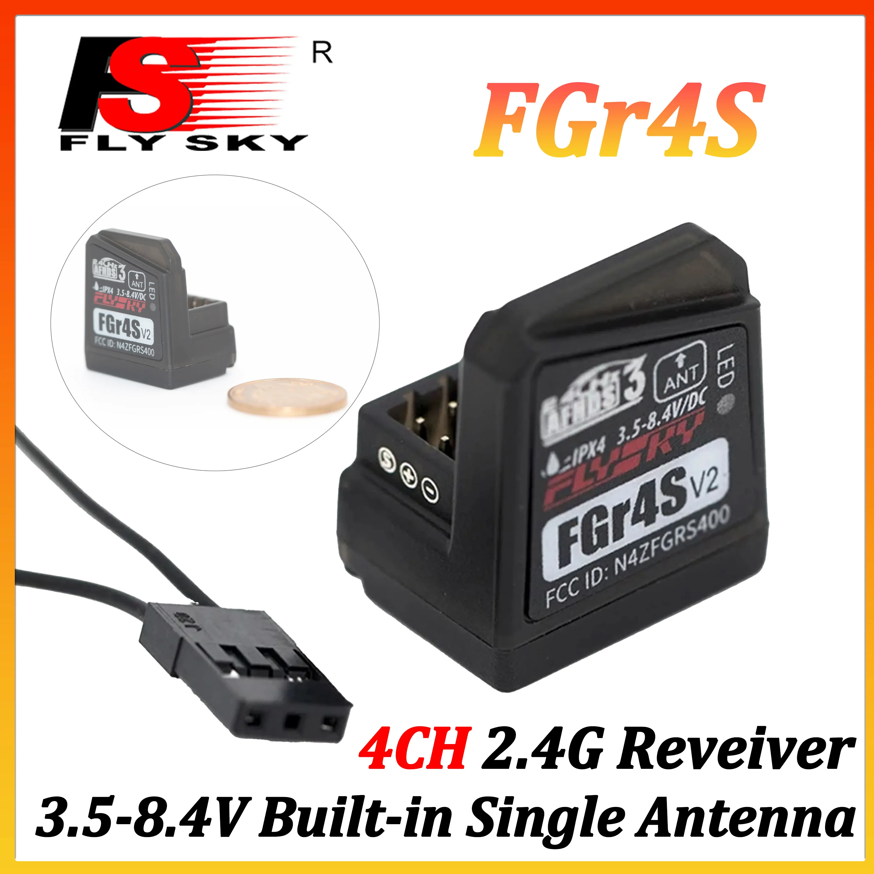 

Flysky 2.4G 4CH Output Receiver FGr4S 3.5-8.4V PWM PPM IBUS Built-in Single Antenna for RC Transmitter Remote Controller NB4