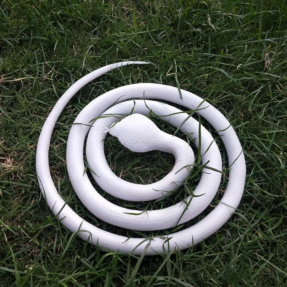 Desensitization Training Tool Realistic Fake Snake Toy Soft Bendable Prop Giant White Snake Figurine for Halloween Party Prank