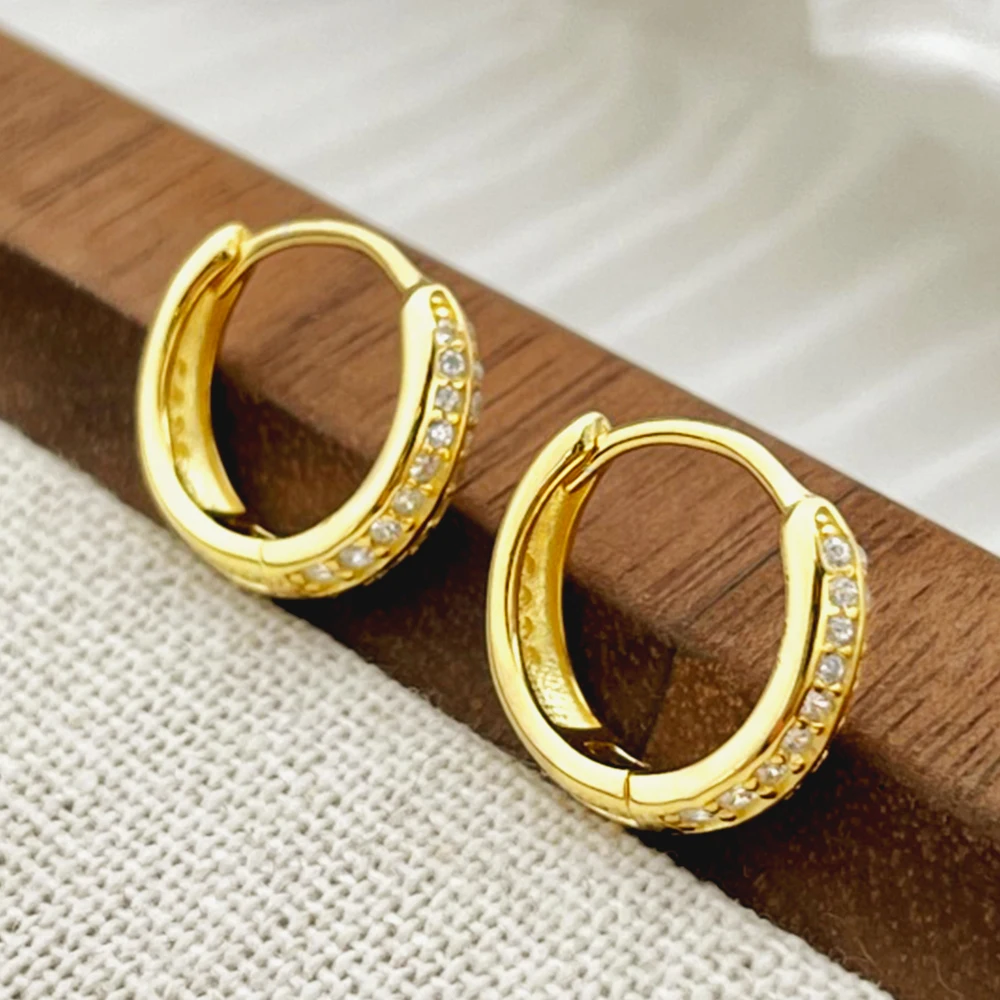 Real S925 Sterling Silver Earrings Bright 2 Rows Diamond Circle Earrings Women Luxury Jewelry Shiny 5A Zircon Girls Gift Party
