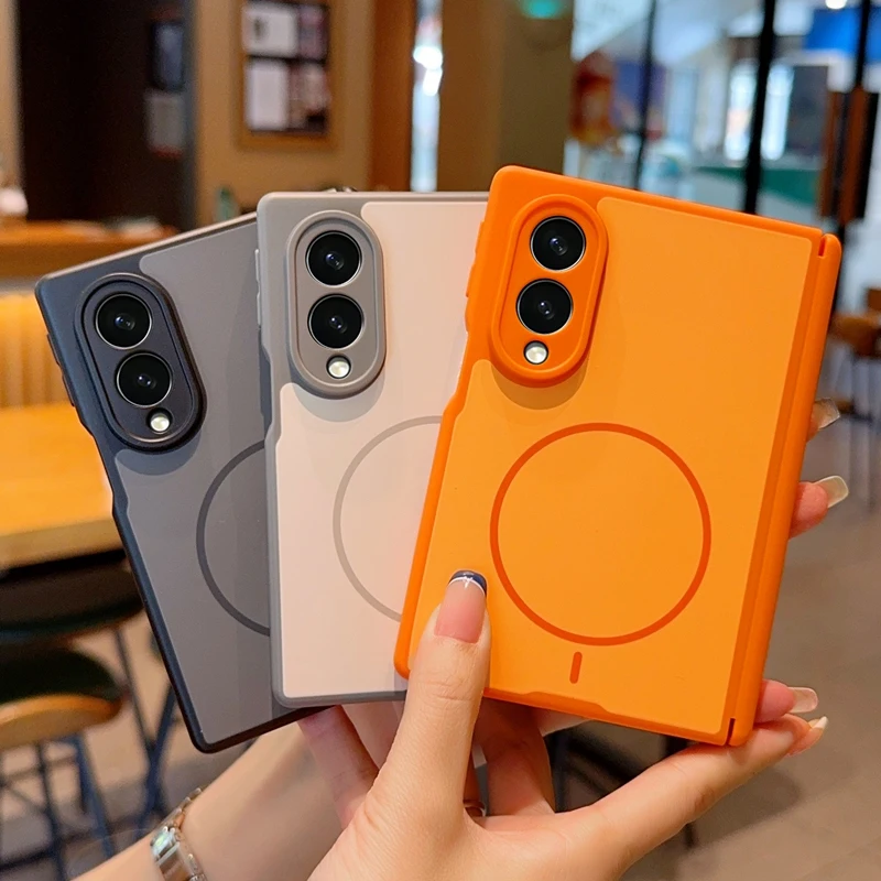 Skin Feel For Samsung Galaxy Z Fold 8  Phone Case Magnetic Wireless Charger Foldable Shockproof Hinge Protective Back Cover
