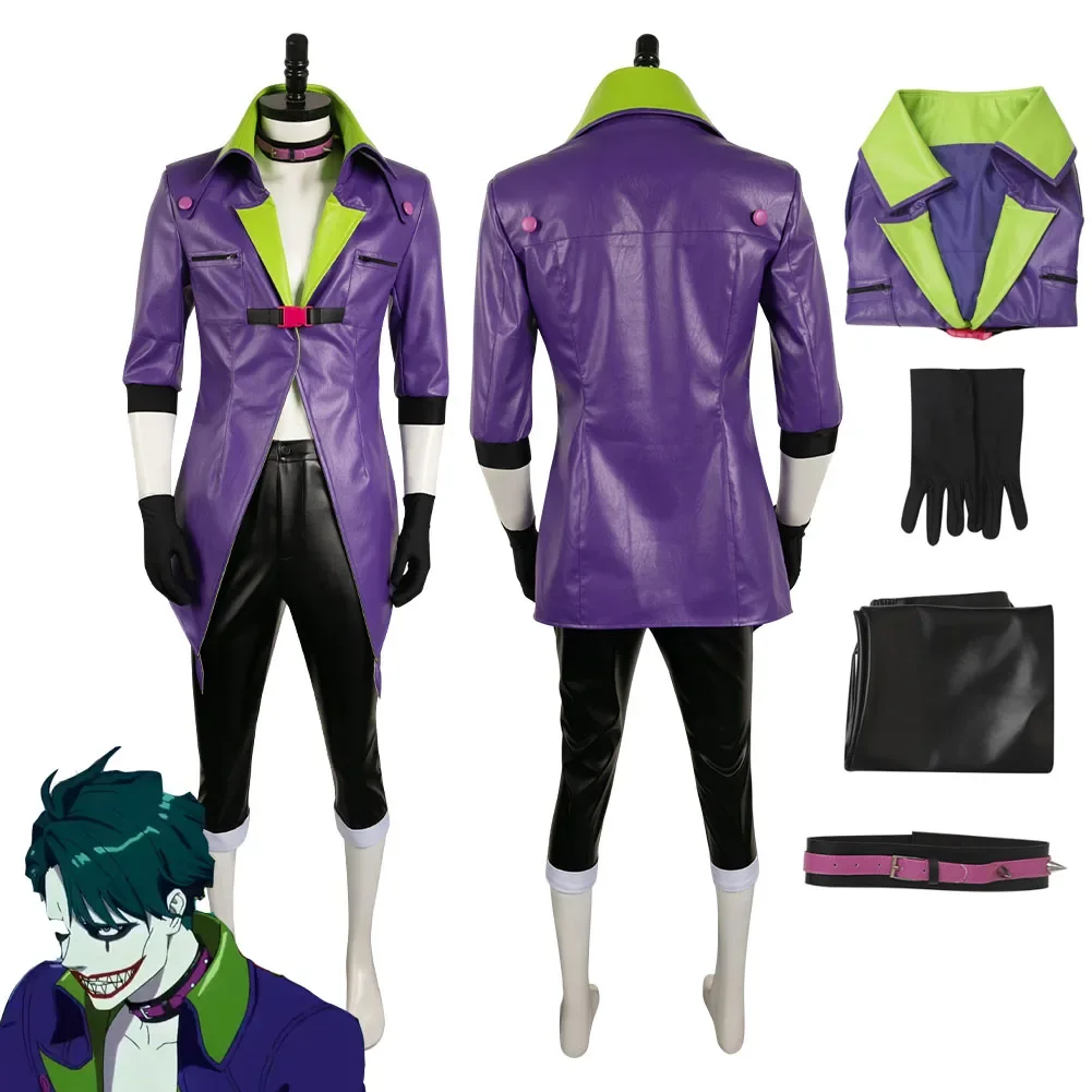 

Joker Cosplay Purple Suits Costume Outfits For Adult Men Male Coats Halloween Carnival Clothes