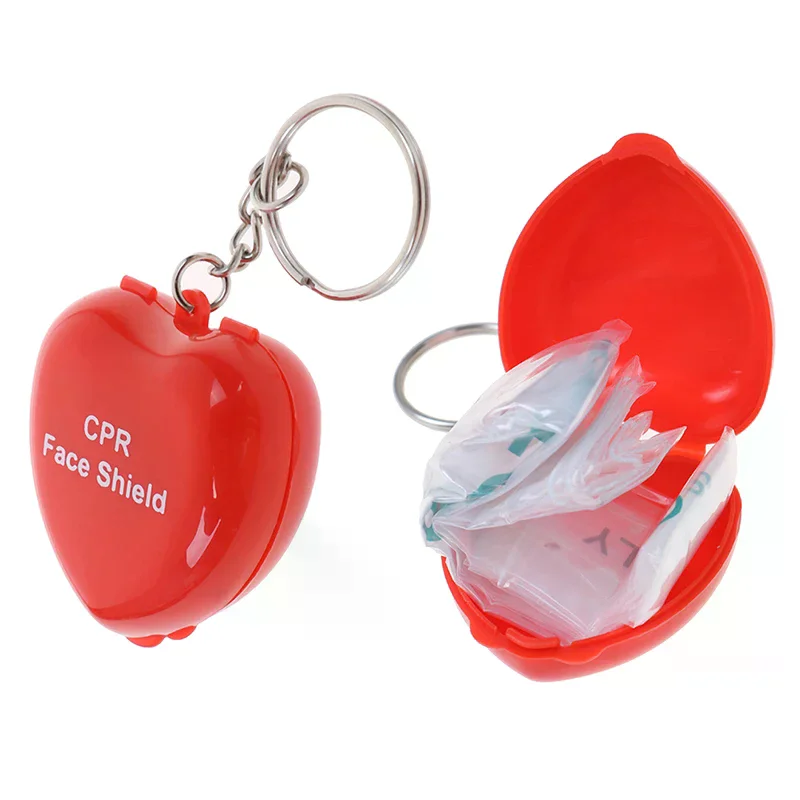 1PCS Mini Protect CPR Mask Mouth KeyChain Rescue In Heart Box Face Mask First Aid Survival Equipment