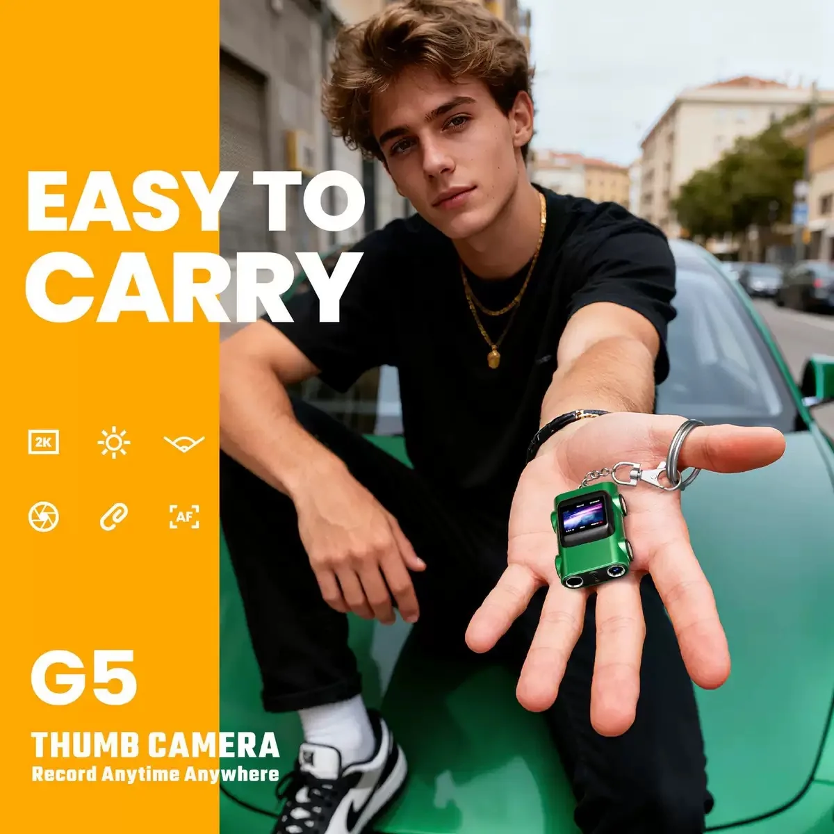 2K HD Video Miniature camera Camera Recorder Car Shaped Keychain Thumb Camera Built in Flash 130° Wide Angle Lens Auto Focus Cam