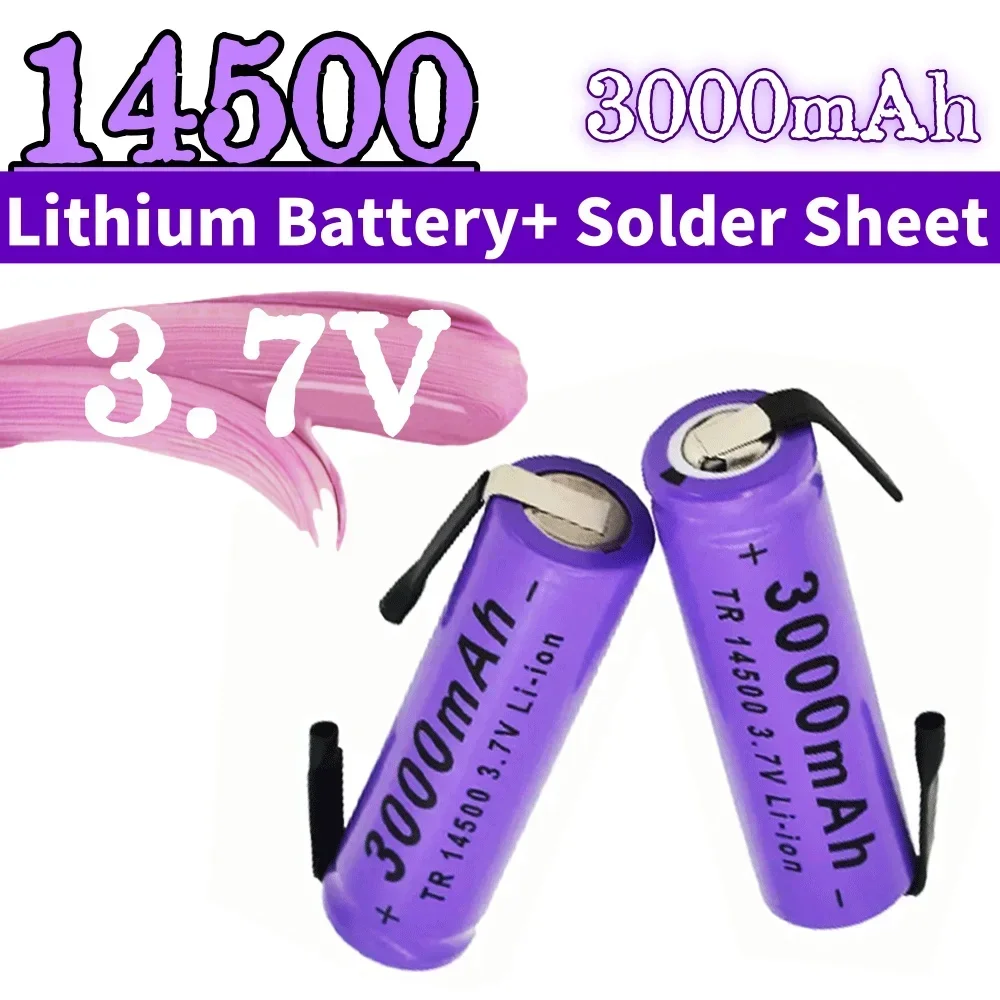 Batterie au lithium aste pour lampe de poche LED, 3.7V, 3000mAh, ICR 14500, 24.com, soudage, feuille de dégrad, 24.com