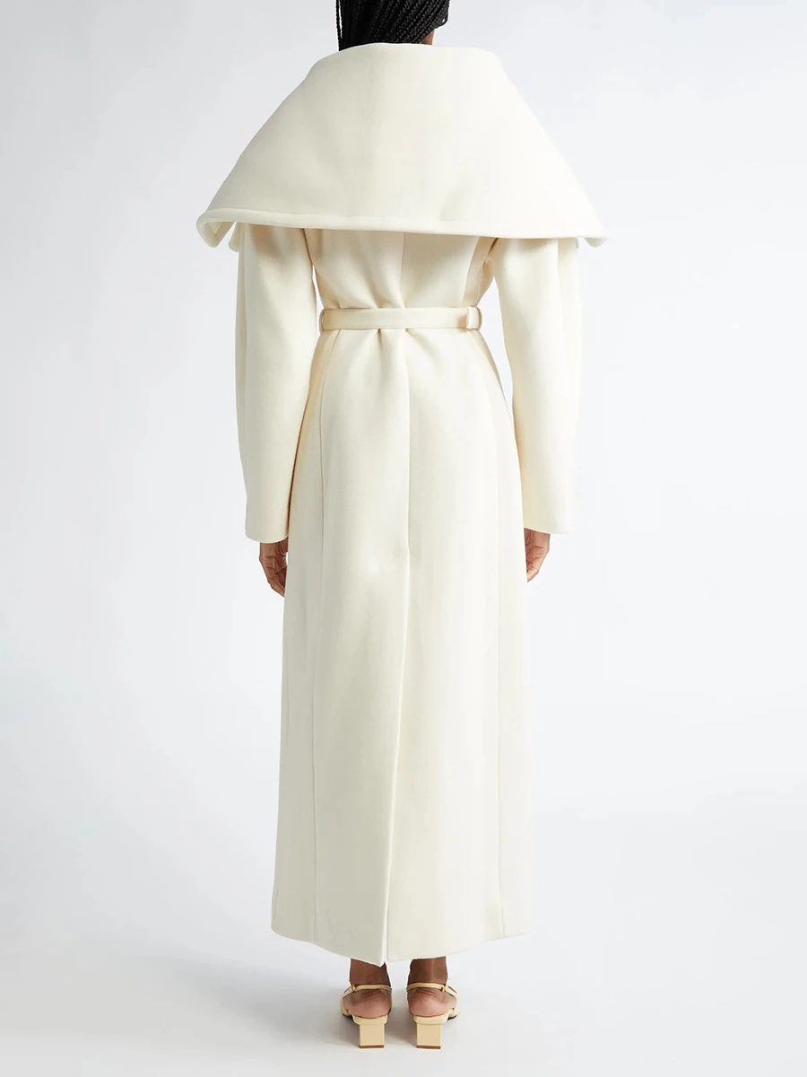 TWOTWINSTYLE Minimalist High End Coat for Women Lapel Long Sleeve Spliced Belt Slim Temperament Wool Coat Female Autumn Style