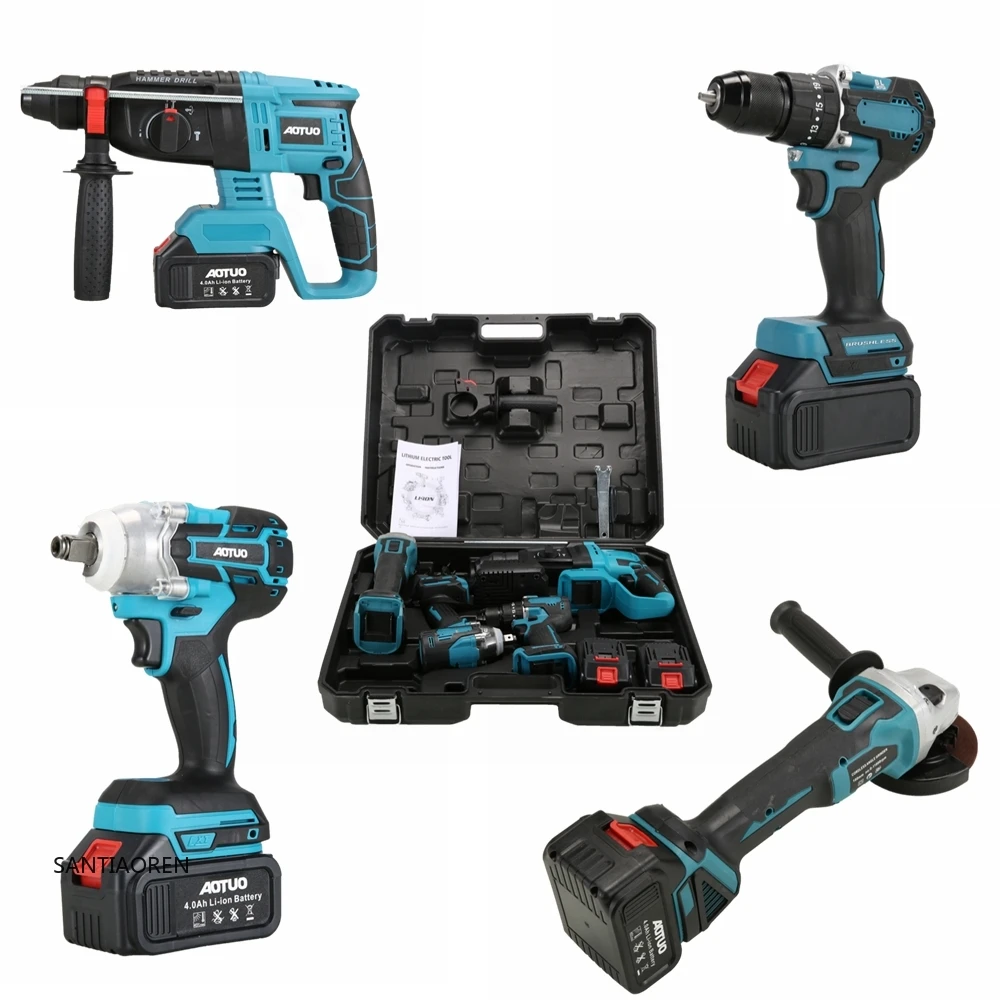 

20254pcs Combination Brushless Cordless Power Tool Set Electric Hammer Impact Drill Angle Grinder Wrench With 2pcs Batteries