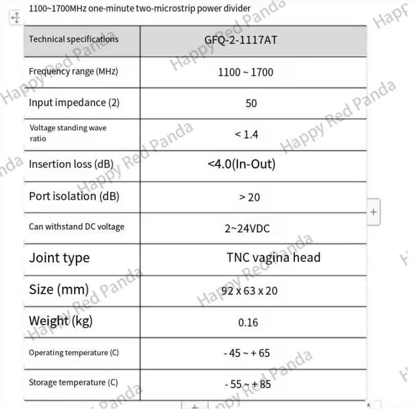 Microstrip two-power divider GFQ-2-1117AT for GNSS/GPS Beidou dual antenna system, 3 TNC female heads