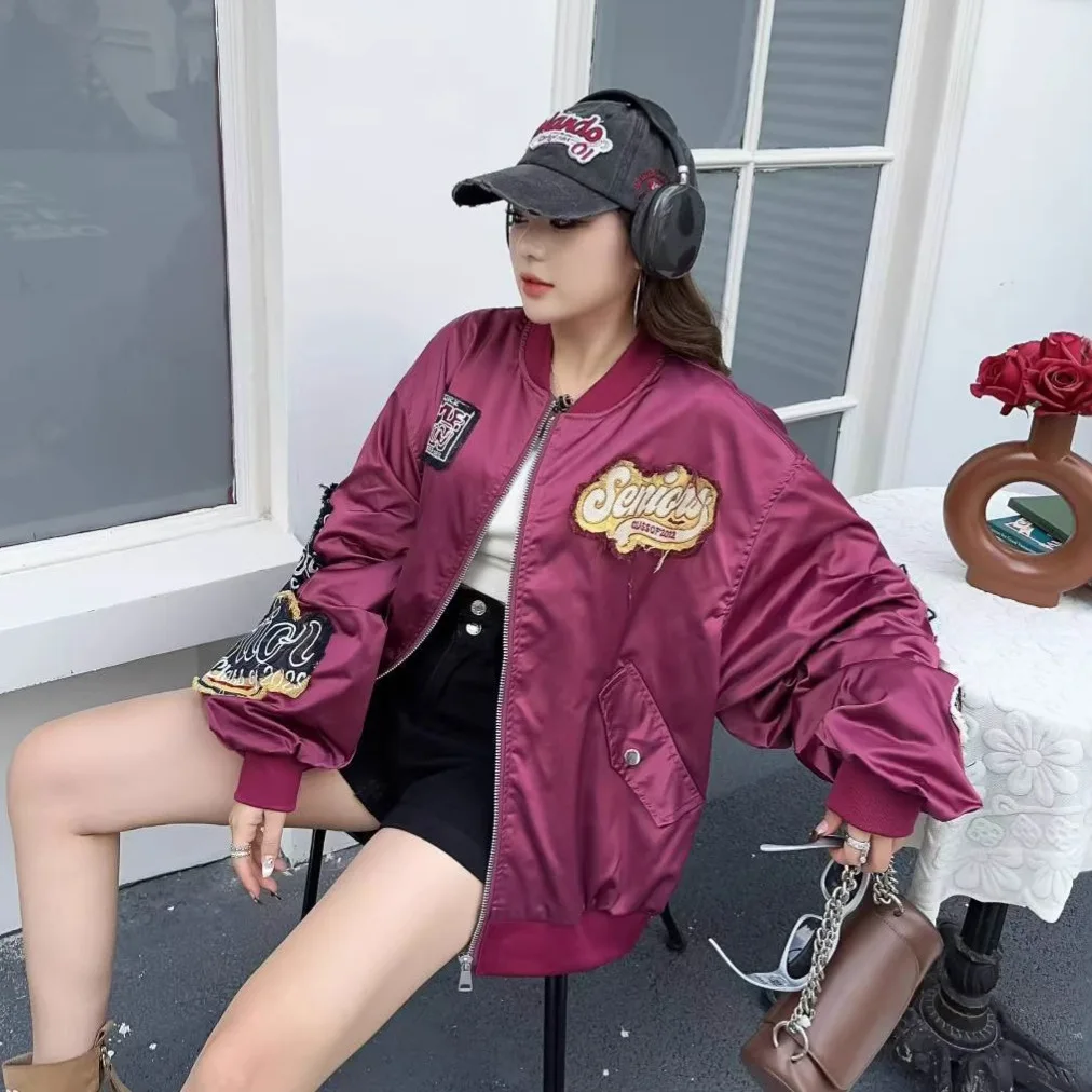 European Style Trendy Brand Baseball Jacket for Women Spring and Autumn Heavy Embroidery High-end Loose Fit Flight Jacket