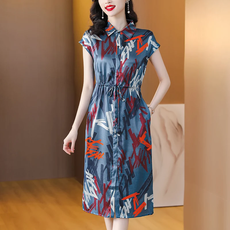 

Summer Floral Silk Elegant Bodycon Midi Dress Women Fashion Light Office Lady Vestidos Korean Vintage Casual Party Night Dress