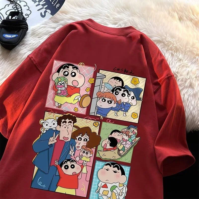 

Hong Kong Style Ins Couple Short Sleeved T-shirt Men's Summer New Item Loose Crayon Small New Print Pure Cotton T-shirt Top