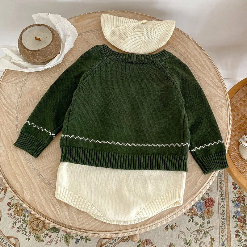 Infant Baby Girls Long Sleeves Sweet Embroidery Knit Clothing Set + Rompers 0-3Yrs Autumn New Kids Baby Girls Children's Suit