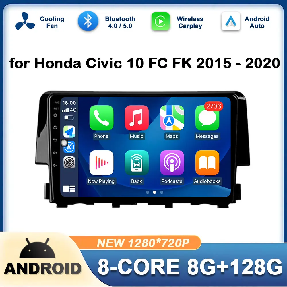 

Wireless Carplay for Honda Civic 10 FC FK 2015 2016 - 2020 DSP Stereo 4G Car Radio Audio Player Head Unit WIFI GPS Navigation BT