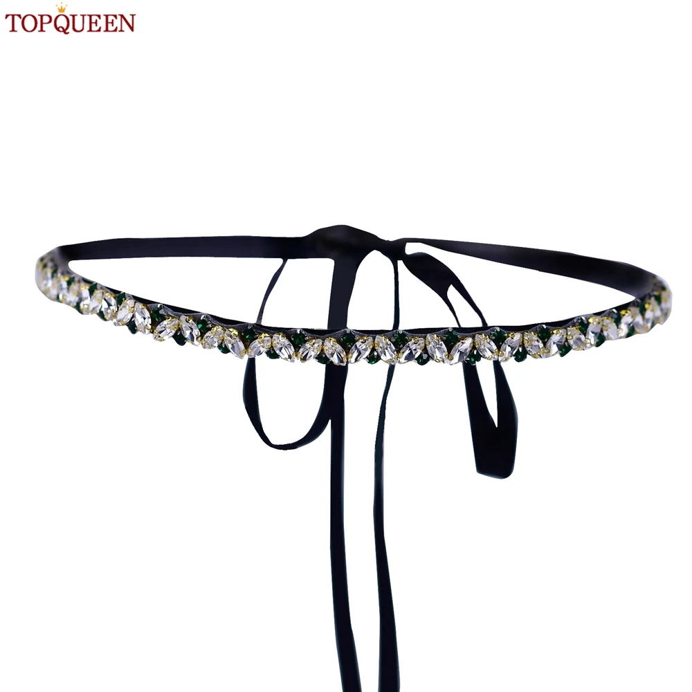 TOPCLS EEN Green Stone Wedding Belt, Banquet Thin Belt, Robes de soirée pour femmes, Sash Party, App S404-KL de ceinture de demoiselle d'honneur