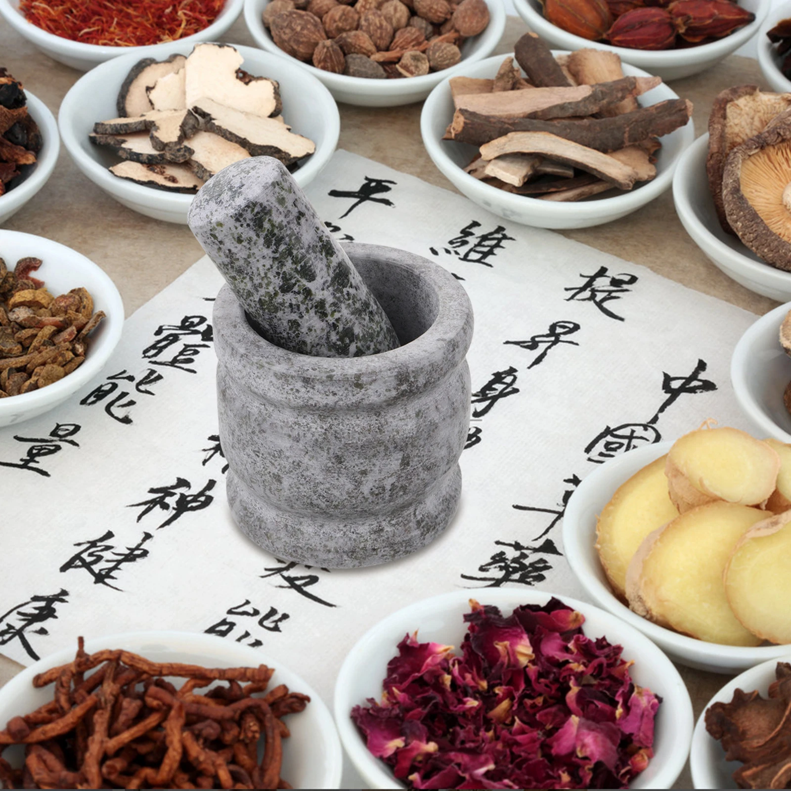 

1 set Stone Grinding Bowl Pestle Kit Spice Crush Pot For Kitchen Garlic Medicine Seasoning Grinder Household Use