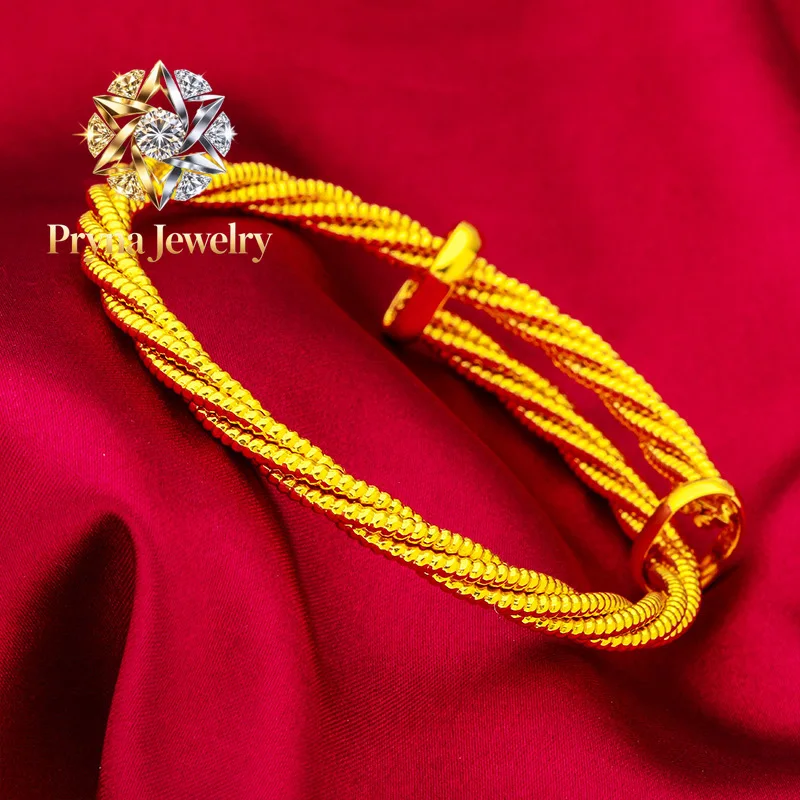Pryna Jewelry  Thick Twisted Bangle for Women, 24K Gold, AU999 | Solid twisted band with adjustable opening, durable for adventu
