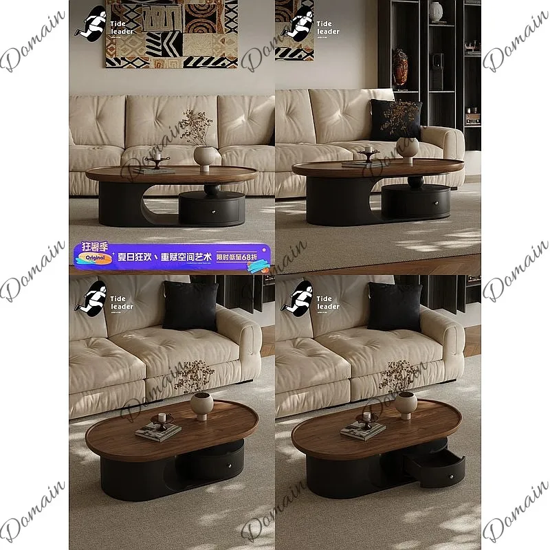 Mid-Century Modern Oval Coffee Table Designer Walnut Wood Living Room Center Table 2026 New