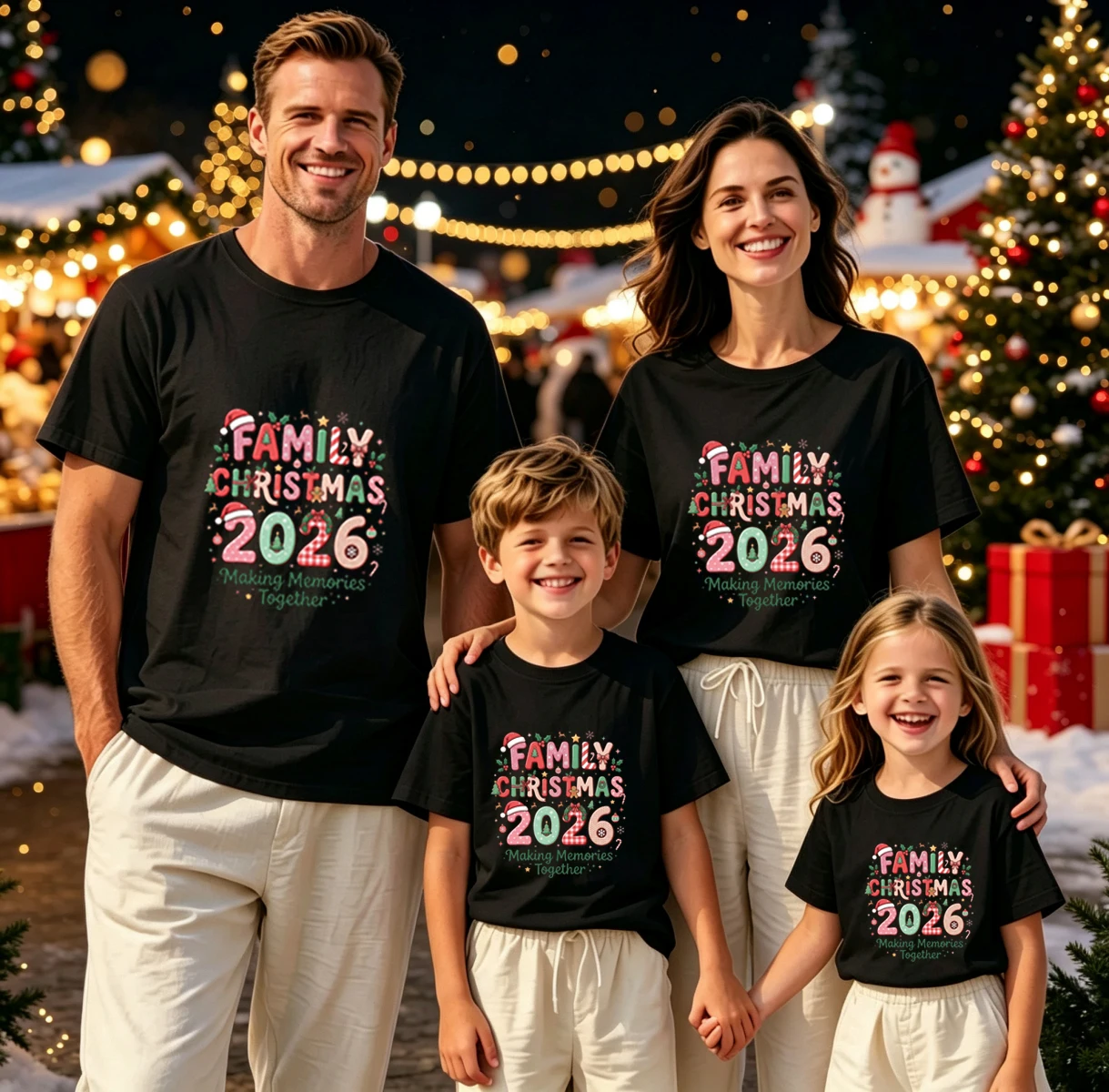 Family Christmas 2026 T-shirts - Make Memories Together - Fashion Family Christmas Festival Tshirt Set for Parents and Kids Tee