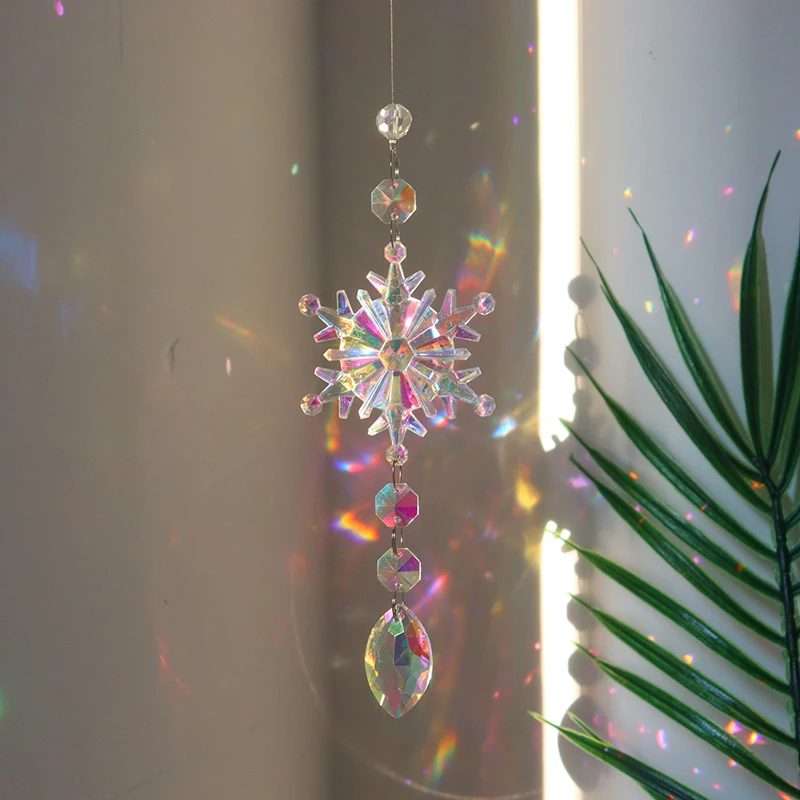 Crystal Suncatcher AB Colorful Snowflake Icicle Pendant Window Christmas Tree Decoration