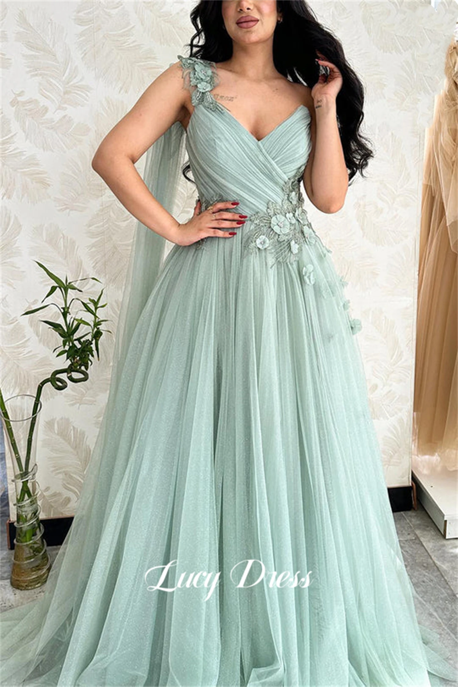 Lucy Light Green Party Evening Dress Mesh Grace Eid Al-fitr Line A Prom Dresses 2024 Ball Gowns Formal Wedding Long Customized