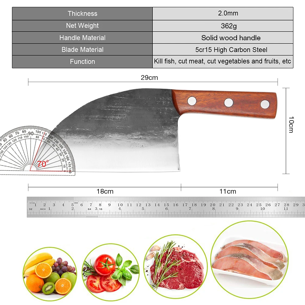 Serbian Chef Knife Hand Forged Meat Cleaver High Carbon Steel Full Tang Knife Ultra-sharp Butcher Knife for Kitchen or Outdoor