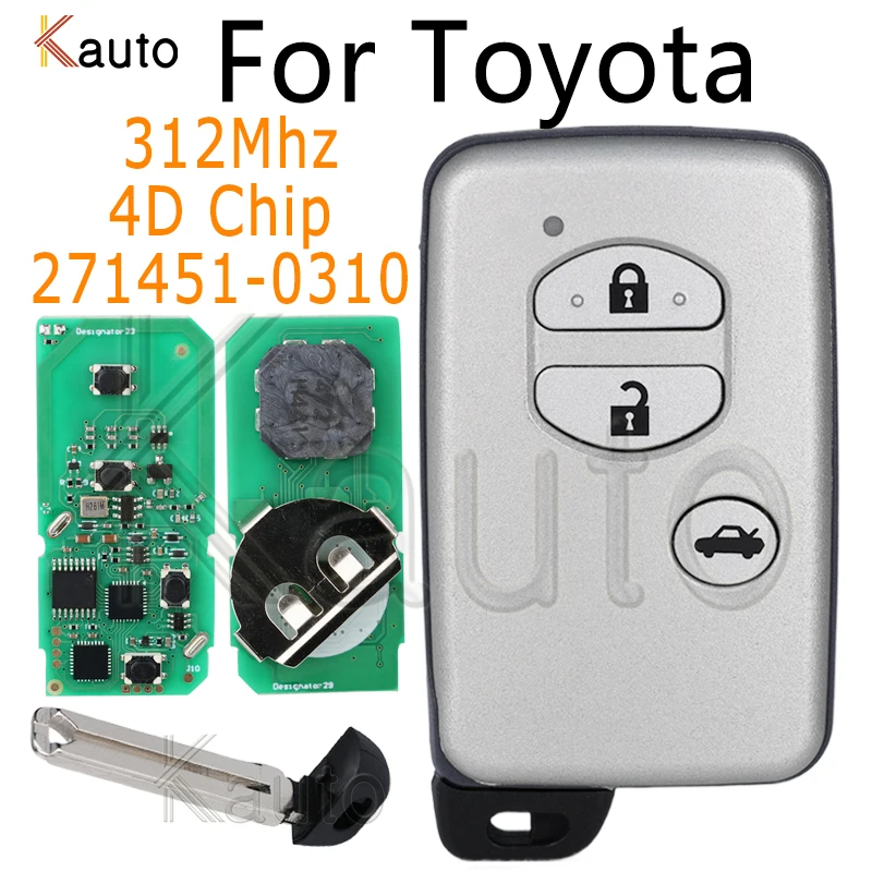 312Mhz for Toyota Camry Crown Mark X Majesta Japanese Imported 2005-2010 Keyless Smart Remote Car Key 271451-0310 with 4D Chip