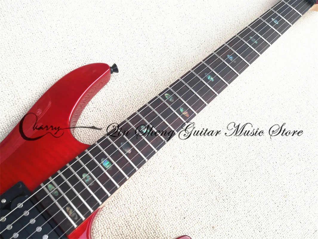 Ultra-thin Guitar 6 String Electric Guitar, Slim Guitar, Red Tiger Veneer Body, Tremolo Bridge, Black Buttons