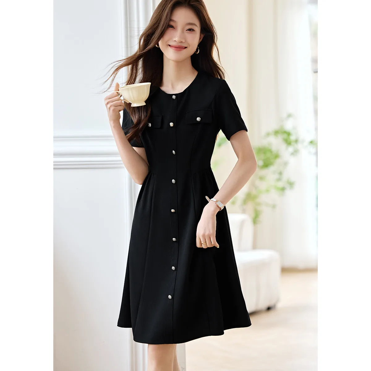 

Summer New Fragrant Style Long High Quality Women's Black Dress