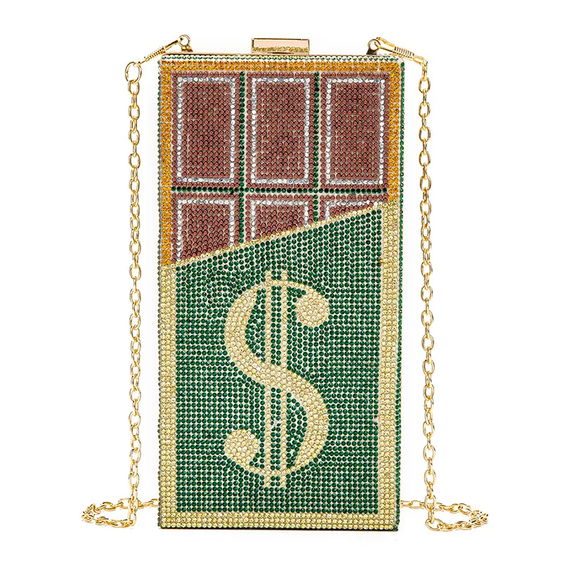 

Инкрустированная бриллиантами шоколадная сумка для ужина в долларах, женский клатч, клатч с цепочкой в долларах, сумка Carteras Para Mujer Sac De Marque Luxe Femme