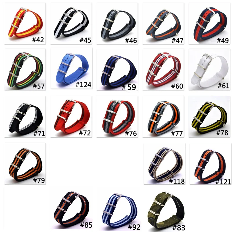 Hot New Army Military Nylon Watch 22mm Red Black Grey fabric Woven watchbands Strap Band Buckle belt 22mm Accessories