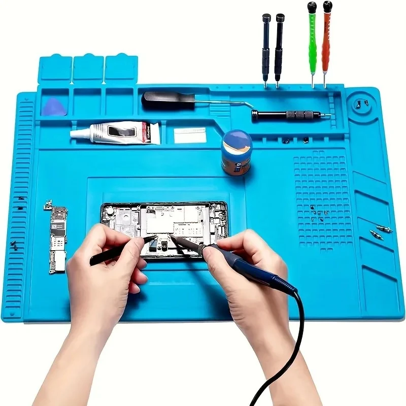 Tapete magnético de silicone para estação de solda, resistente ao calor 932 ° F Antiestático para reparo de relógio de laptop de telefone eletrônico