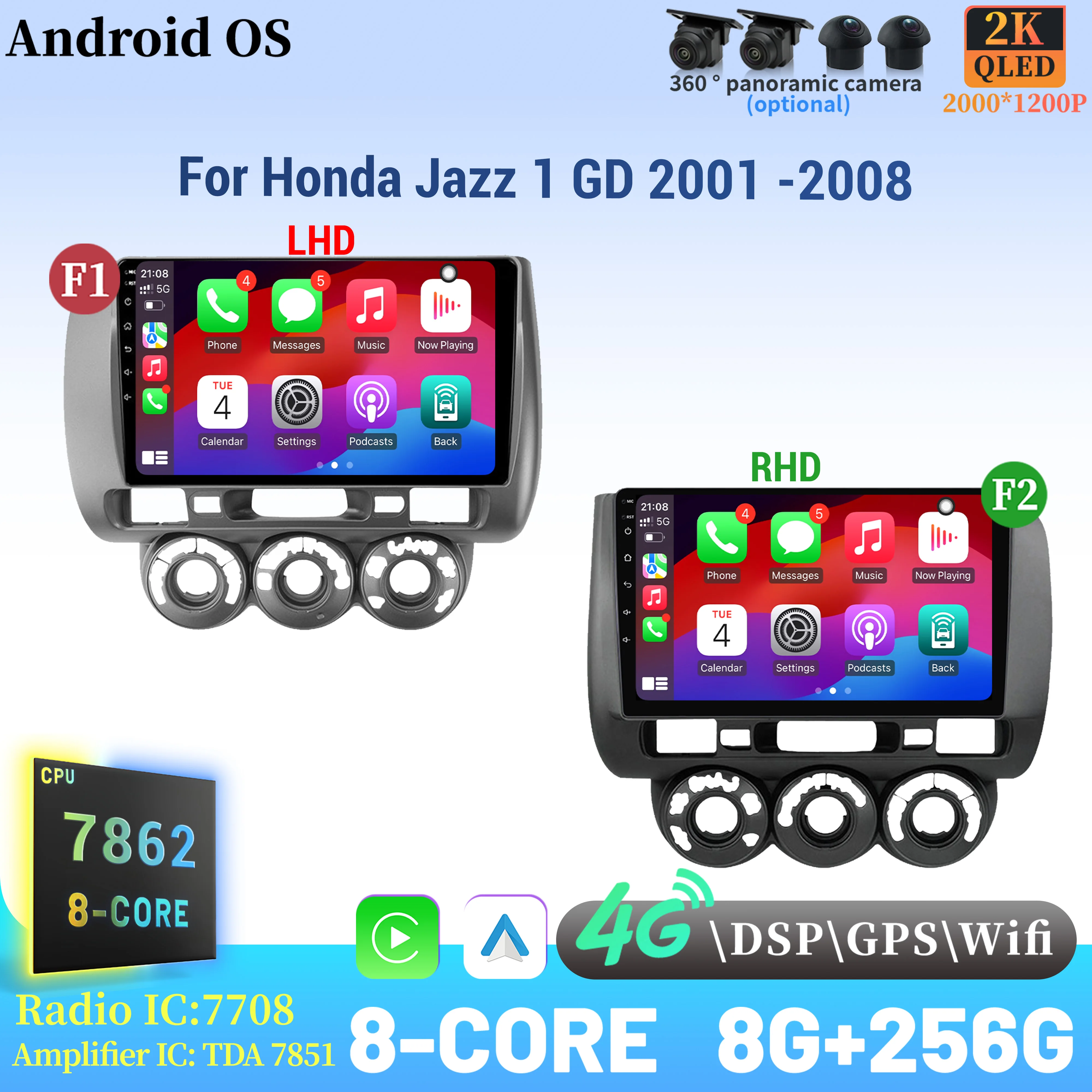 

Car Radio Android 14 For Honda Jazz 1 GD 2001 -2008 Navigation Multimedia Wireless BT Carplay Touch Screen