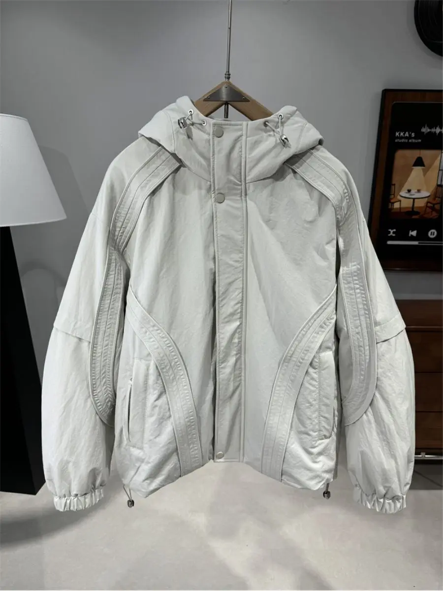 2026 Winter Thickened Hooded Jackets Men's Solid Color Down Cotton Coats Male Trend Loose Casual Cotton-padded Parkas C963