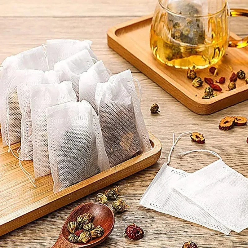 100PCS Disposable Teabags Non-woven Empty Filter Bag For Spice Tea Infuser With Drawstring Spice Filters Teabags Kitchen Tool
