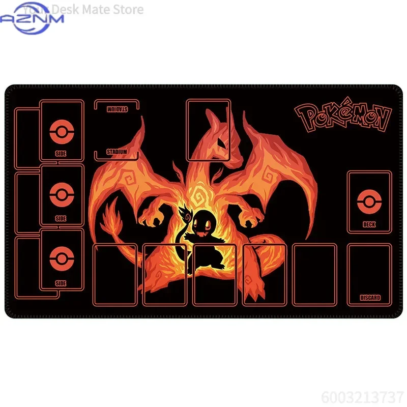 Starter Pokemon Fire Water Grass TCG Playmat Large Mousepad, Rubber Non Slip Trading Card Game Desk Mat, Anime Table Pad with Ga