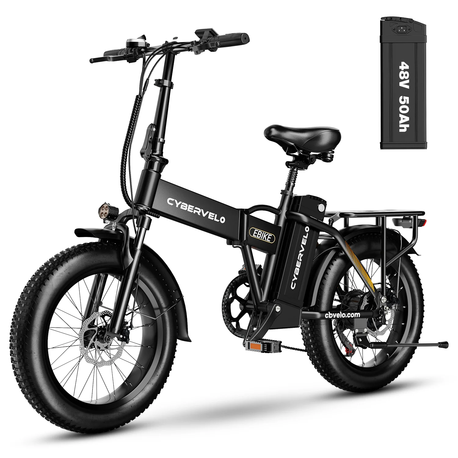 Cybervelo 1000W Peak High-speed Brushless Folding 20 Inch Fat Tire Electric Bike for Adults 48V 20.8Ah/50Ah Removable Battery 80 Miles Range Commuter E-Bicycle EK4 image 2