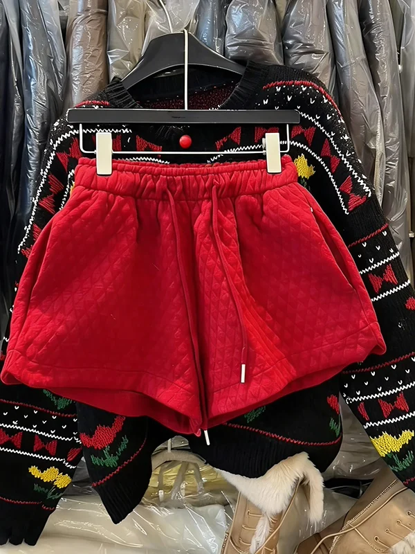 

Женские брюки Cisas Aosphere с красным ромбовидным узором, осенне-зимние, новые, модные, повседневные, широкие, свободного кроя