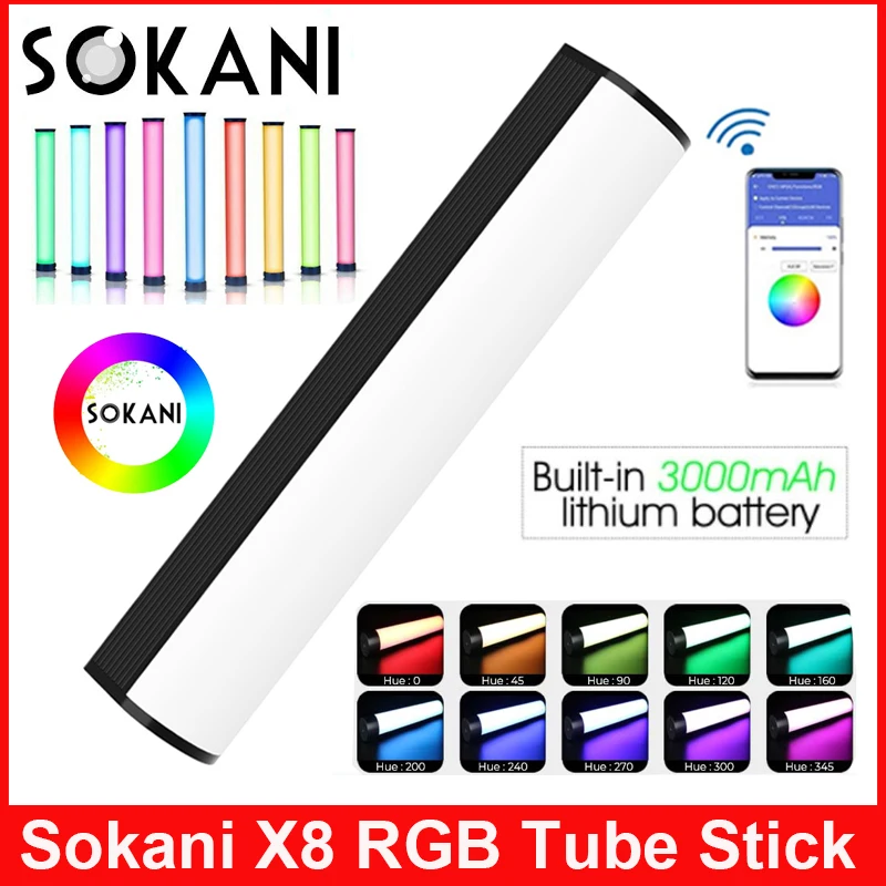 

Sokani X8 RGB Colorful LED Video Light Handheld Tube Wand Stick CTT Photography Lighting 3000mAh APP Control for YouTube Tiktok