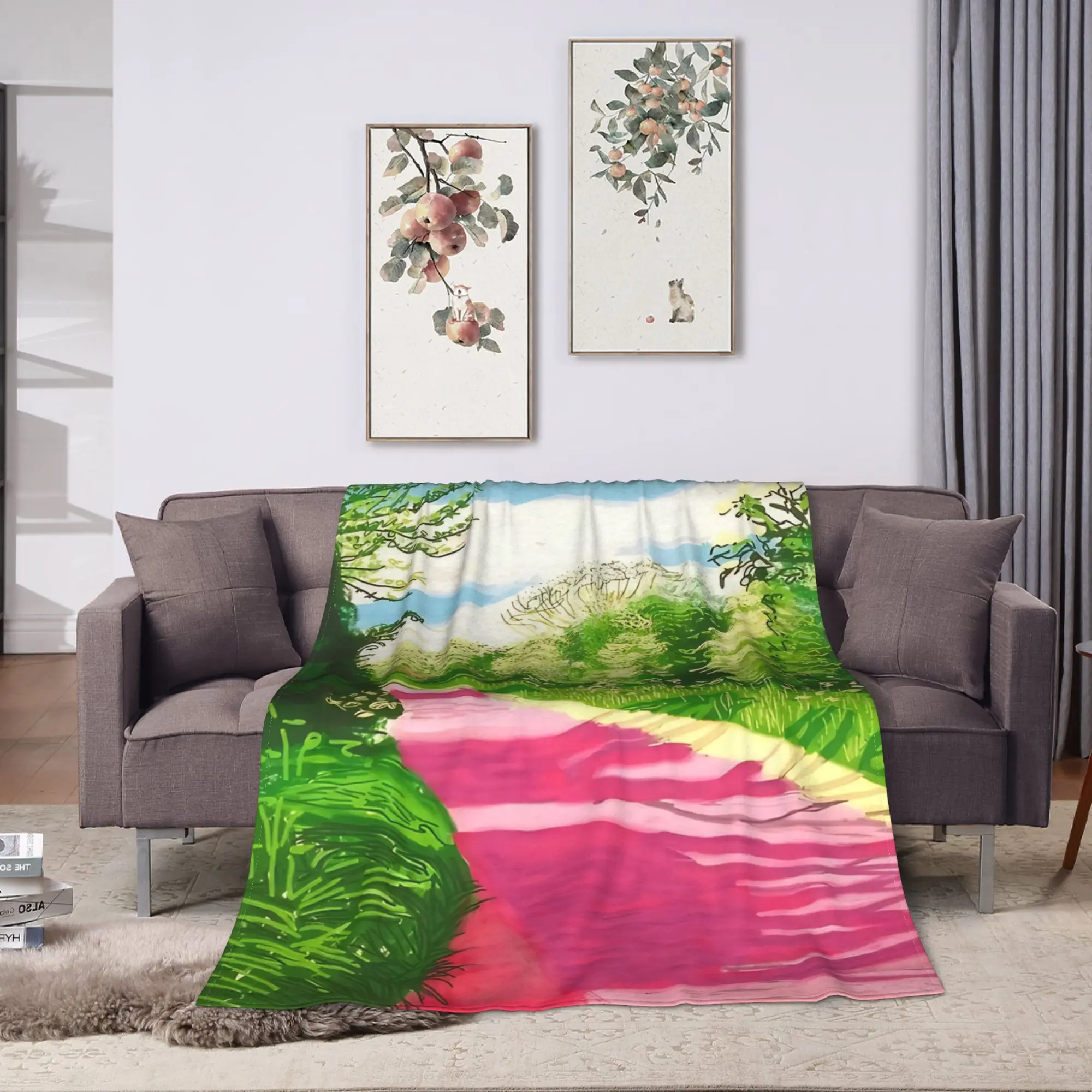 David Hockney Pink Country Trail Through Foliage Flannel Blanket Winter  Soft Throw Blanket for Kids Fluffy Bedspread Sofa Cover