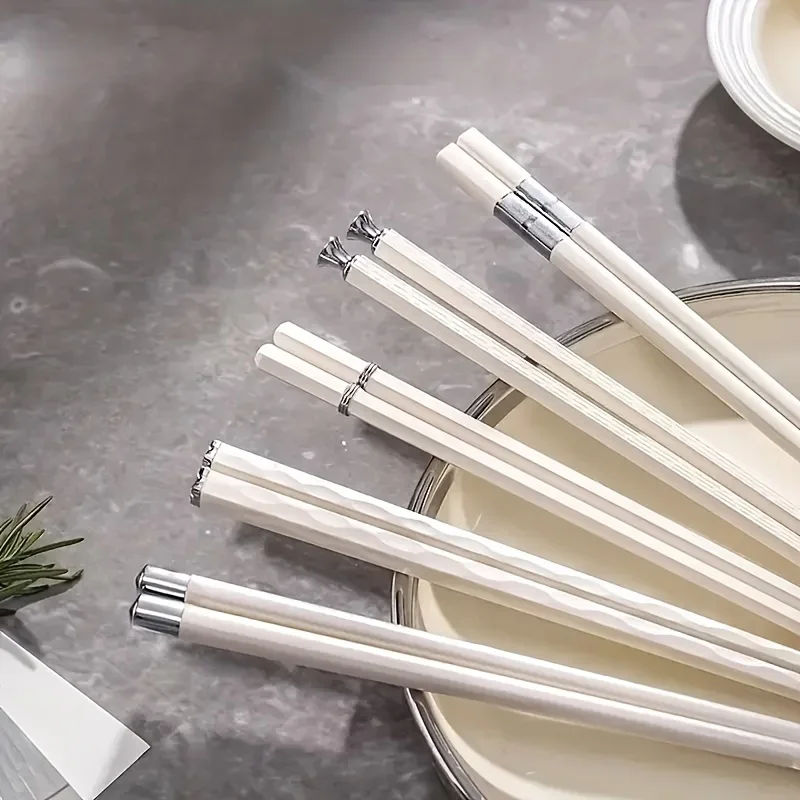 10 Pairs Antibacterial Alloy Chopsticks High Temperature Resistant Mildew Proof Ceramic Chopsticks Heat-Resistant Tableware Home