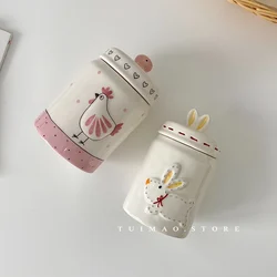 Cute Rabbit Sealed Storage Jar Tea Coffee Bean Storage Ceramic Jar Cartoon Decoration Kitchen Food Storage Containers