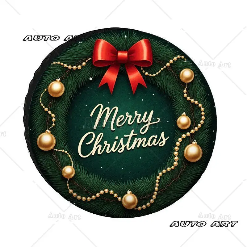 

Рождественский счастливый венок, чехол для запасного колеса автомобиля, запасной водонепроницаемый пыленепроницаемый универсальный чехол для колесных шин, подходит для аксессуаров для прицепа