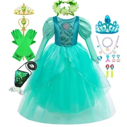 Mermaid Dress for Girls Ariel Princess Ball Gown Kids Christmas Party Frocks Embroidery Costume Mesh Halloween 3-10T