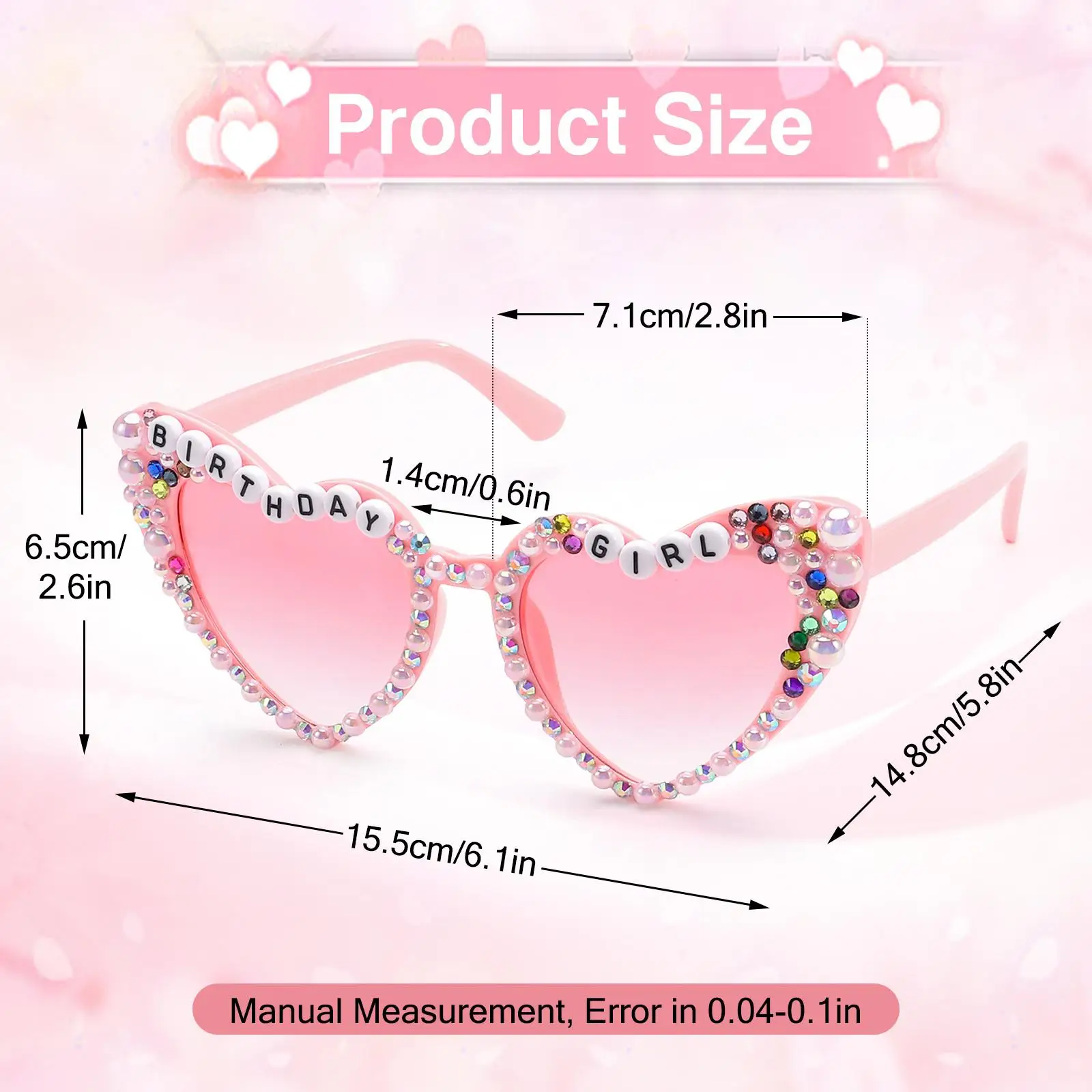 

2pcs Pink Birthday Glasses Cute Dazzling Birthday Girl Birthday Girl Decorations Heart Shape Birthday Sunglasses