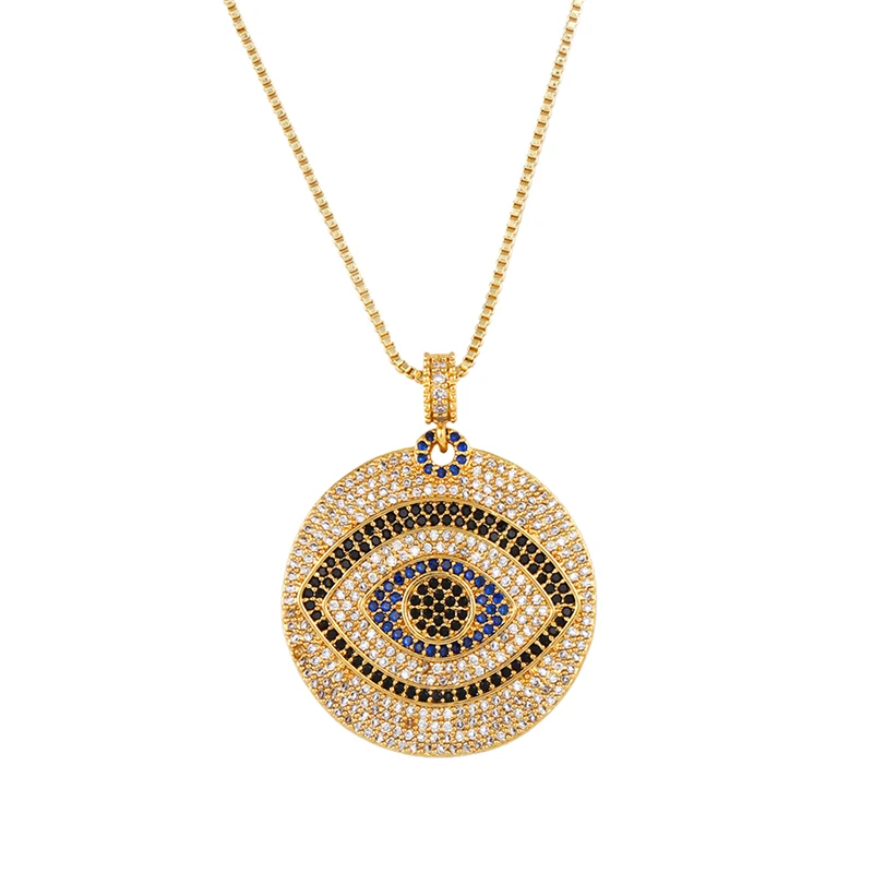 FLOLA Gold Plated Greek Eye Necklace For Woman Zirconia Evil Eye Pendant Necklace CZ Rainbow Jewelry collar de ojo turco nkep47